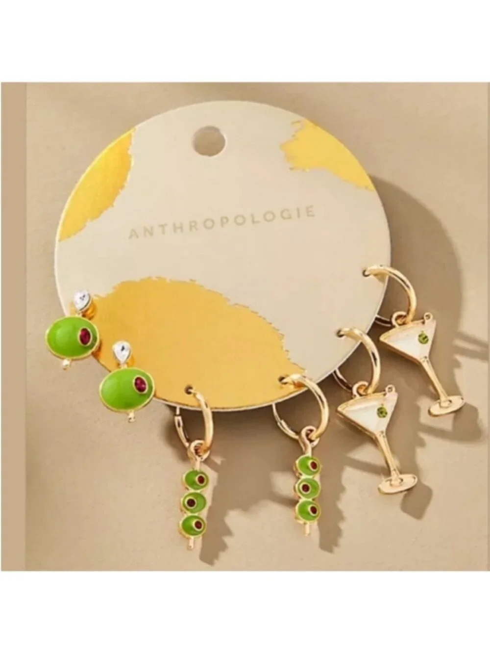 New! Anthropologie Gold Olive Festive Earring Set NWT
